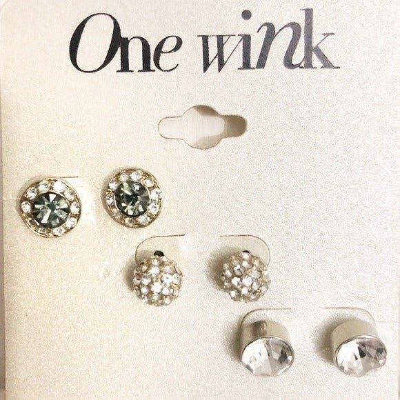 One Wink Rhinestone Pierced Earrings 3 Pairs NOC - Picture 2 of 5